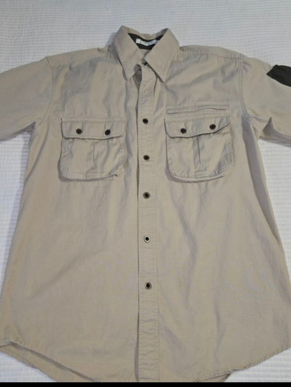 Men's Orvis Short Sleeve Button Down Shirt Beige Size M
